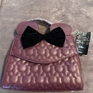 Loungefly Disney Burgundy Quilted Crossbody Bag with Black Bow